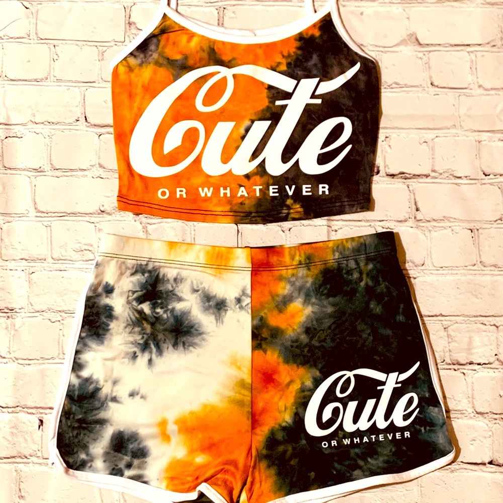 CUTE OR WHATEVER TIE DYE CROP TOP SET